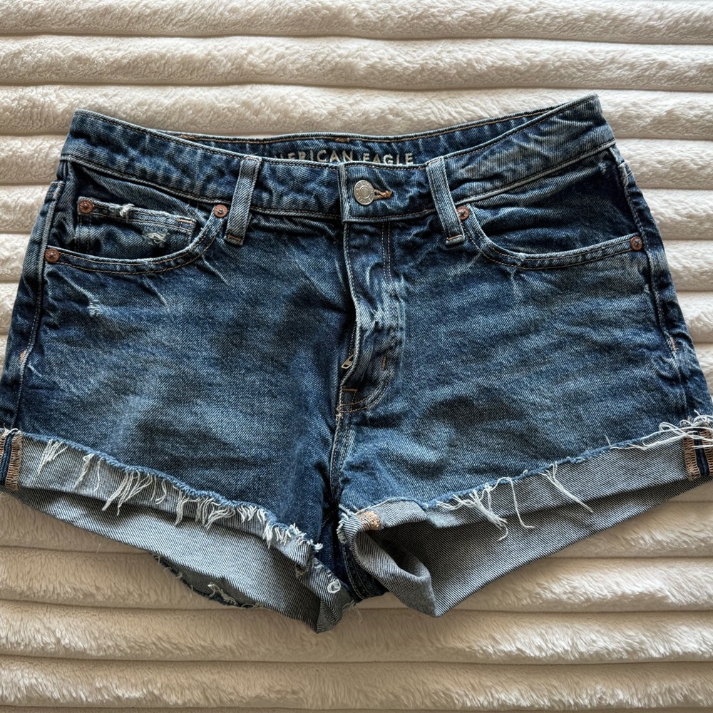 American Eagle Outfitters Frayed Dark Blue Denim Cutoff Shorts